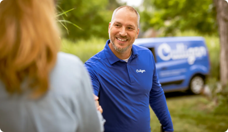 Service tech shaking hands